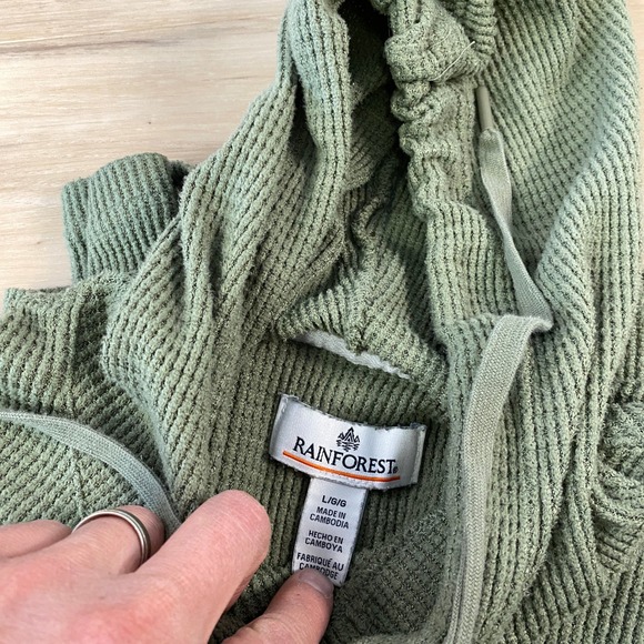 Rainforest Mens Olive Green Waffle Knit Thermal Hoodie Large L - Picture 2 of 8